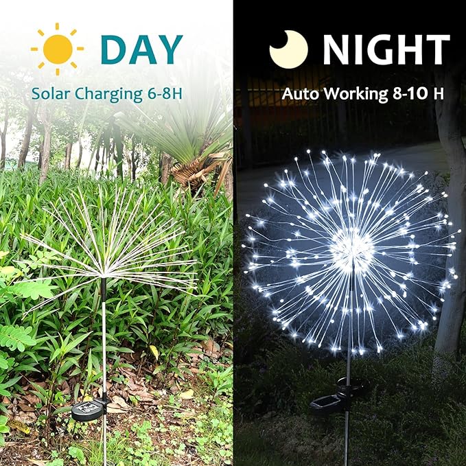 JJGoo Solar Firework Lights, 4 Pack 120 LEDs 2 Lighting Modes Solar Garden Lights Outdoor Waterproof for Yard Patio Walkway Pathway Party Wedding Christmas Decorative - White