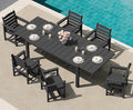 SERWALL 7-Piece Patio Dining Sets, 60" - 83" Expandable Outdoor Dining Table and 6 HDPE Chairs, All Weather HDPE Outdoor Furniture Set for Backyard, Garden, Black