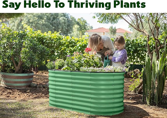 Plant & Plot Galvanized Raised Garden Beds Outdoor // 4×2×2 ft Planter Raised Beds for Gardening, Vegetables, Flowers // Large Metal Garden Box (Light Green) // Patented Tool-Free Design