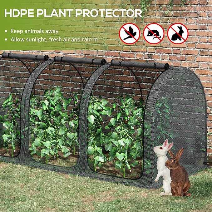 Outsunny 9' x 4' Crop Cage, Plant Protection Tent with Three Zippered Doors, Storage Bag and 4 Ground Stakes, for Garden, Yard, Lawn, Black