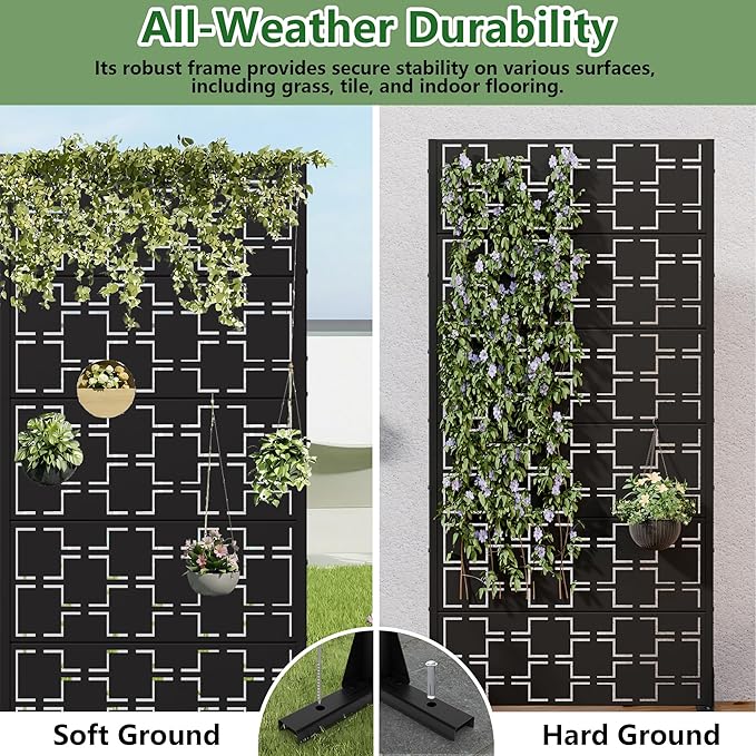 Casaphoria Metal Privacy Screen Outdoor, 60" H x 30" W Freestanding Decorative Privacy Screen for Patio Deck Balcony Garden with Stable Base, Black-Square