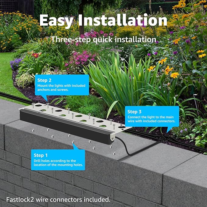 SUNVIE 12 Inch LED Hardscape Lighting 2700K Soft White Retaining Wall Lights 7W LED Landscape Lighting 12-24V Low Voltage Step Lights Outdoor with Connectors Waterproof Hardscape Paver Light, 12 Pack