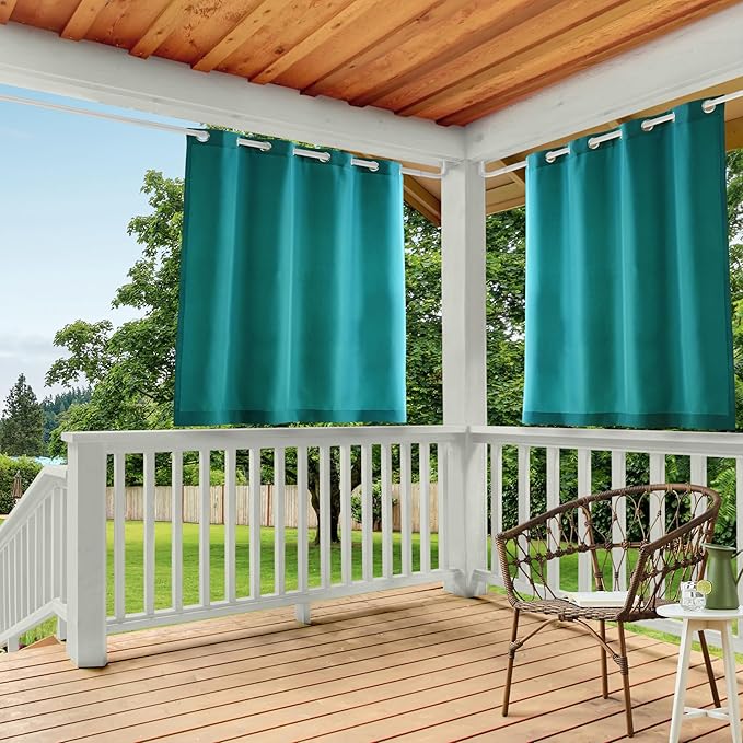 Town & Country Basics Cabana Solid Heavyweight Indoor Outdoor Curtains, Light Filtering Opacity with Grommet Top, Water Repellent, 2-Pack Set, 54"x63", Dark Teal