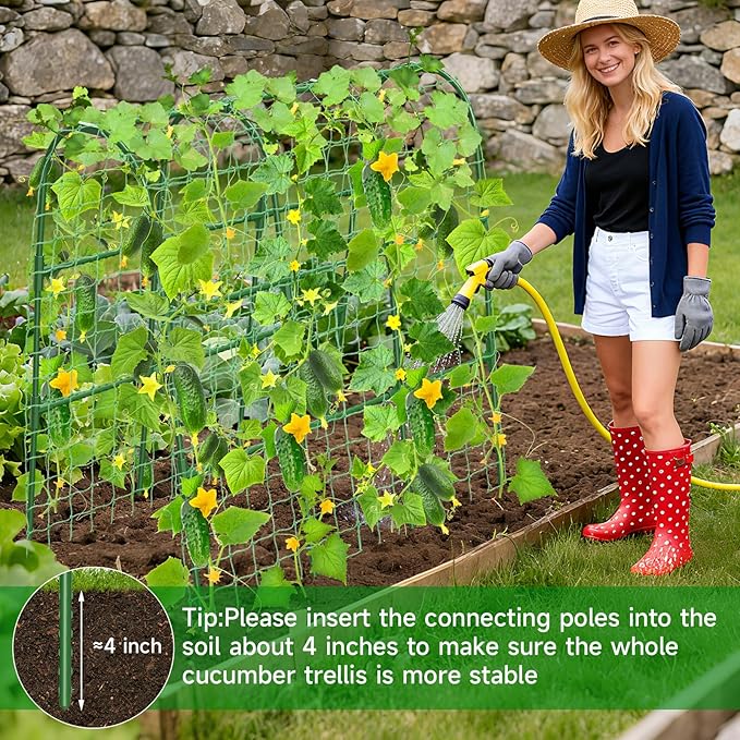 Cucumber Trellis for Raised Bed, U-Shape Garden Trellis for Climbing Plants Outdoor, Metal Arch Trellis for Vegetables, Plant Support for Tomato, Pea, Zucchini (47.2" L×30" W×47.2" H-Medium)