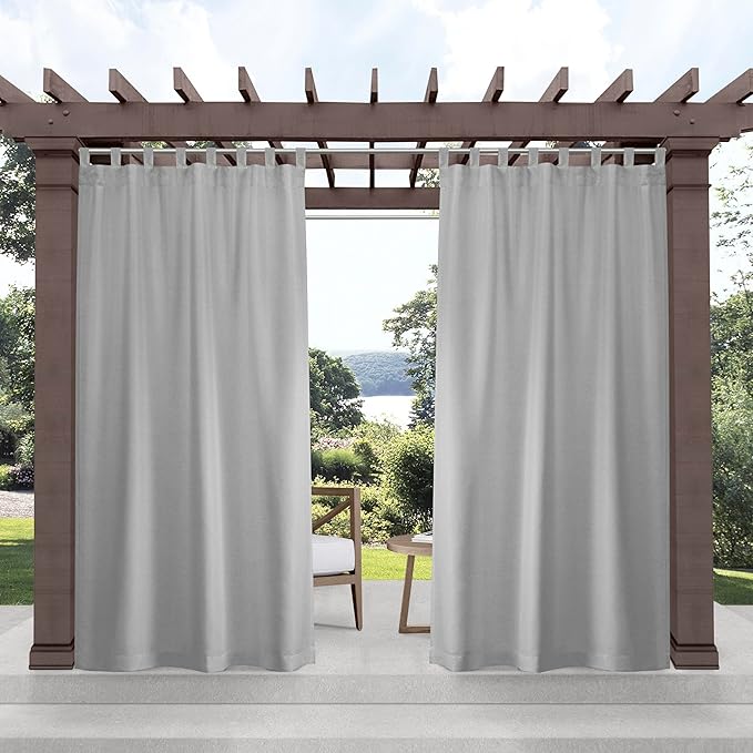 Exclusive Home Cabana Solid Indoor/Outdoor Light Filtering Hook-and-Loop Tab Top Curtain Panel Pair, 54"x120", Cloud Grey