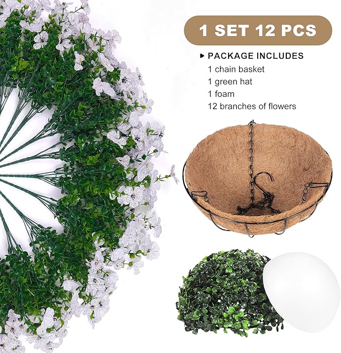 Artificial Faux Hanging Plants Flowers Basket for Outdoors Decoration,Hanging Planters with Fake Silk Daisy Flowers for Outside,UV Resistant Realistic Porch Patio Balcony Garden Yard Home Decor（White）