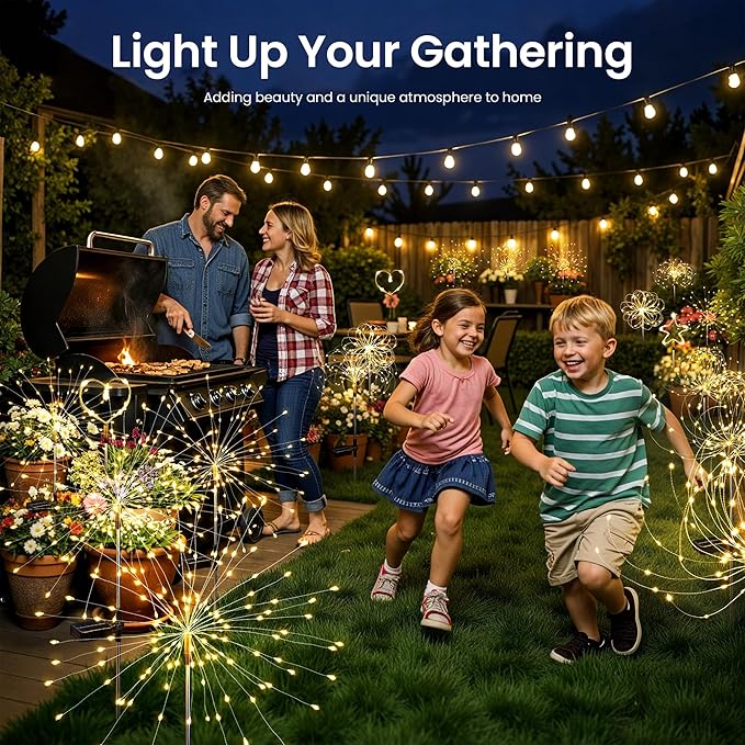 Solar Lights Outdoor, 120LED 8 Pack Fairy Garden Lights Decor for Outside Fireworks Lights Solar Powered for Yard, Patio, Pathway, Walkway, Balcony, Warm White