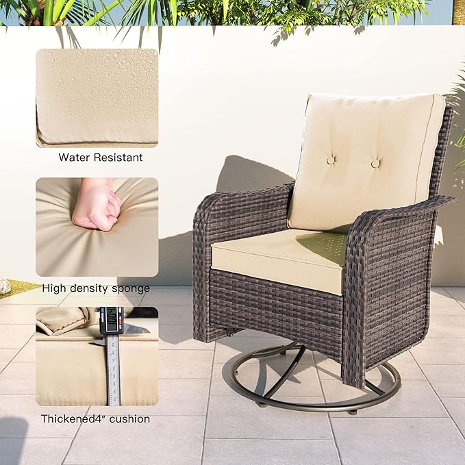 Kullavik 11 Pieces Outdoor Patio Furniture Set,PE Wicker Rattan Sectional Sofa Patio Conversation Sets with 43" 55000BTU Gas Propane Fire Pit Table,Swivel Rocking Chairs Set,Sand
