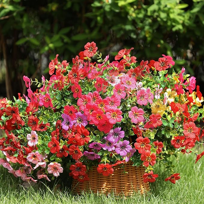 Artificial Flowers Outdoor Fake Plants, Faux Silk Flowers Plastic Plants for Outdoors Indoor Outside Front Porch Hanging Planter Window Box Garden Home Spring Decoration, 14 Pack (Mix)