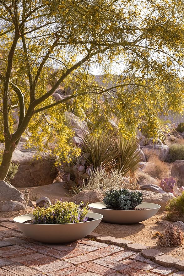 Veradek Mason Series Lane Bowl Planter| for Indoor or Outdoor Tabletops/Gardens |Made from Plastic-Stone Composite with Drainage Holes|Modern Décor for Flowers, Succulents, Small Plants