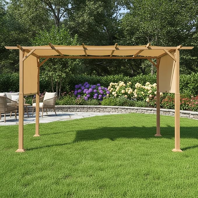 Garden Winds Durable Replacement Canopy Top Cover Compatible with The 49964, 23700 Aldi Gardenline Belavi and Shoprite Pergola - Classic Sand Beige, 350