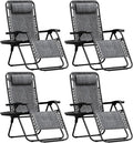 Homall Zero Gravity Chair Patio Folding Lawn Outdoor Lounge Reclining Chair with Cup Holder Pillows for Poolside Backyard and Beach Set of 4 Double Grey