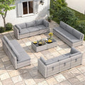 12-Seat Modular Patio Furniture Set – Outdoor Wicker Sectional Sofa with Thick 4″ Cushions, Dual-Strand PE Rattan, Rust-Resistant 18 mm Steel Frame, Backyard Garden Deck Lounge,Gray