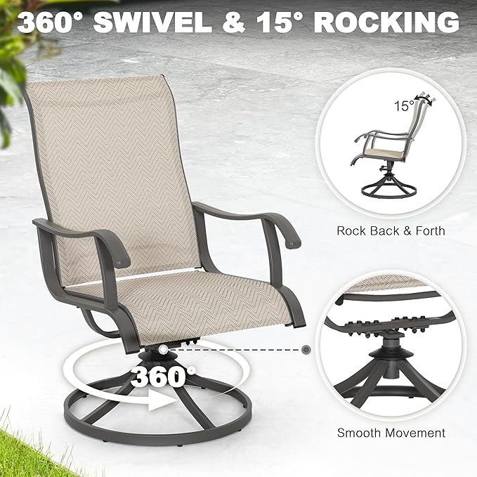 NUU GARDEN 7-Piece Outdoor Dining Set for 6, 61'' x 37'' Rectangle Metal Table with Umbrella Hole & 6PCS Textilene Swivel Chairs, All-Weather Patio Outdoor Furniture for Porch Backyard Garden Poolside