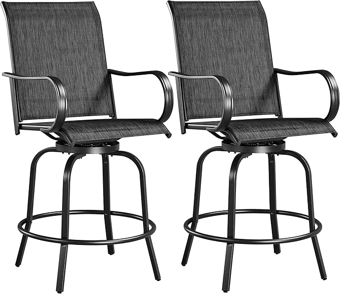Yaheetech Patio Swivel Bar Stools Outdoor Chairs Set of 2 Outdoor High Bistro Stools Outdoor Furniture, All-Weather Patio Stools for Outside, Beach, Lawn, Poolside and Garden, Black
