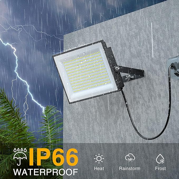 Onforu 300W Flood Lights Outdoor,30000lm Bright LED Work Light with Plug,6500K Daylight White LED Stadium Lighrs,IP66 Waterproof Security Yard Lights for Yard Garage Stadium 2 Pack