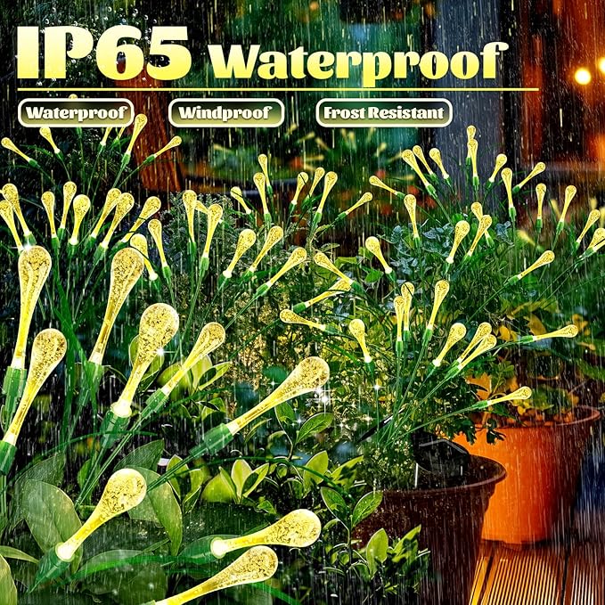 Anordsem Solar Garden Lights Outdoor: 8 Removable PVC Water Drop Light Head 4 Pack - Waterproof Garden Decoration for Yard Patio - Gardening Gifts for Homeowners Gardeners