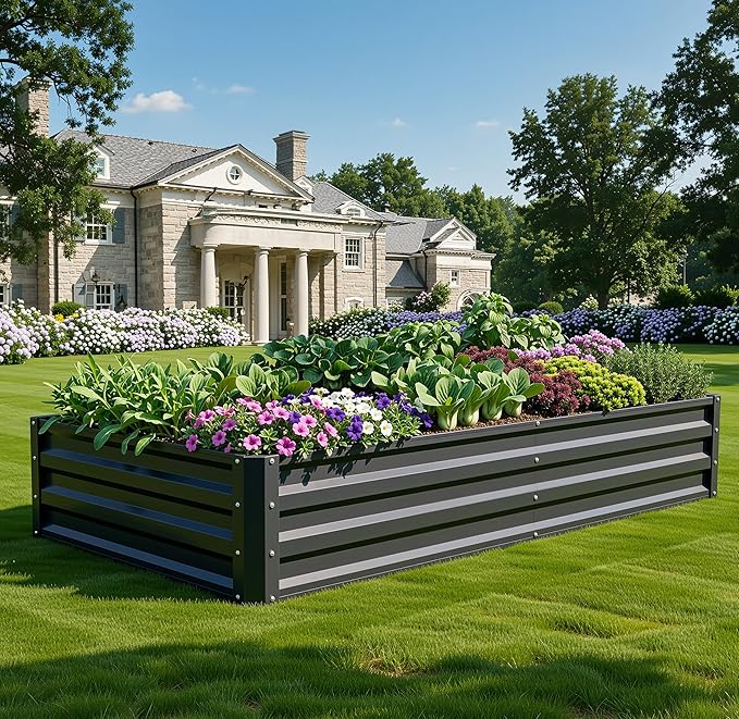 YITAHOME 6x3x1ft 2pcs Large Raised Garden Bed Kit, Galvanized Metal Planter Box with Gloves, Ground Nails, Support Rod, Outdoor Above Ground Planters for Plants Vegetables Flowers, Black