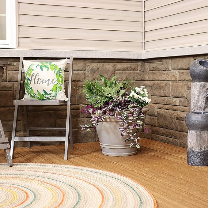 Sunnydaze 20-Inch Franklin Large Plant Pot - Polyresin Round Outdoor Planter with Drillable Drainage Hole - Beige