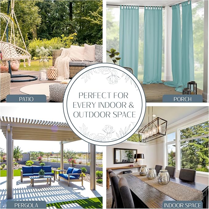 Elrene Home Fashions Matine Weatherproof Tab-Top Indoor/Outdoor Solid Color Curtain Panel for Porch, Pergola, Patio, Deck, 52”W x 108”L, Mineral