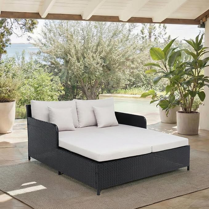 Safavieh Outdoor Collection PAT7500 Daybed, Black/Light Grey
