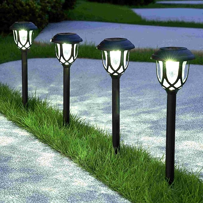 EXCMARK 10 Pack Solar Lights Outdoor Decorative, Solar Pathway Lights Outdoor, Solar Powered Garden Yard Lights for Walkway Sidewalk Driveway. (Black, Cool White)