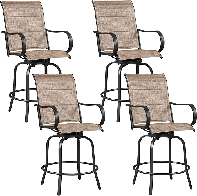 Yaheetech 4 Piece Patio Swivel Bar Stools Texteline Bistro Chairs with High Back/Armrest/Footrest, All Weather Padded Seating Outdoor Furniture Height Outdoor Chairs for Outside, Lawn & Garden