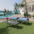 HOMREST Metal Outdoor Ottoman, 3-Piece Aluminum Footstool w/Removable Cushion, Multipurpose Footrest Stool with Coffee Side Table Additional Seating, Set of 3 Outdoor Ottomans for Patio Deck (Blue)