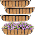 HFHOME 30" Window Box Deck Railing Planter with Horse Trough Coco Liners, Black Metal Hanging Flower Planters Baskets for Indoor, Outdoor, Balcony, Porch, Fence, Patio, and Lawn (Set of 4)