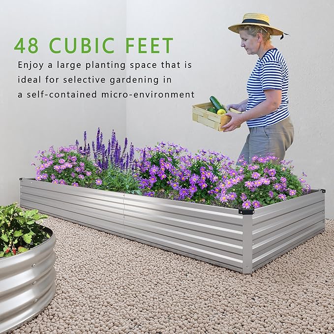 12x4x1FT Galvanized Raised Garden Bed Kit,Vegetable Boxes-Rectangle Metal Flower Box,Large Planter Raised Beds Outdoor Garden for Planting,Fruit,Herb-Silver