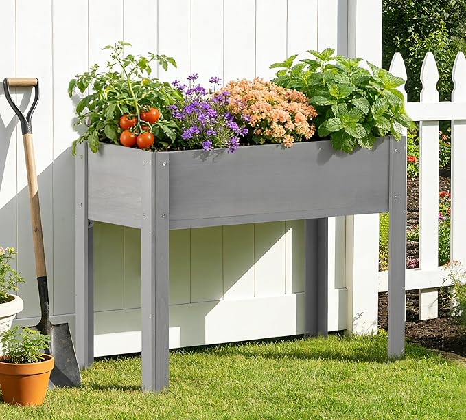 SoliWood Raised Garden Bed with Legs, 40x20x31'', Outdoor Wood Elevated Planter Box, Thick Legs, w/Liner