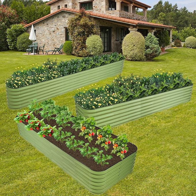 GoCampDriect 6IN1 Raised Garden Bed - 8x3x1.4ft Galvanized Raised Garden Boxes Outdoor Corrosion Resistant | Variable Shape 9x2x1.4ft Metal Raised Garden Beds for Planting Vegetable, Fruits, Flower