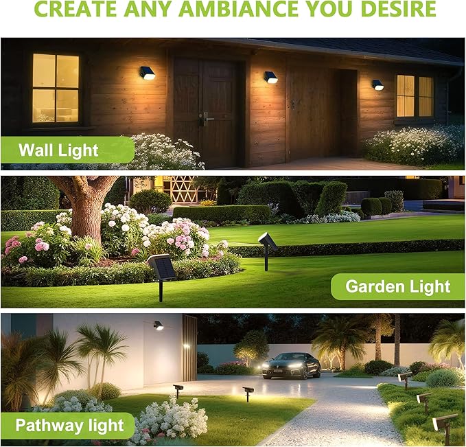 DAMINY Solar Spotlights Waterproof IP65,Auto On/Off,3000K 2 Lighting Modes Solar spot Lights for Garden,Pathway,Yard,Landscape-6 Pack