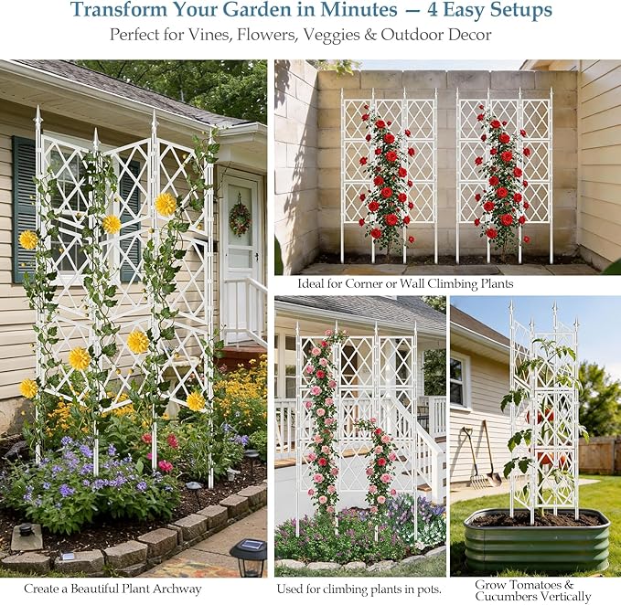 5.25FT Garden Trellis for Climbing Plants Outdoor, White Iron Pipe Support Fence, Metal Wall Trellis Climbing Frame, Trellis for Potted Plants Indoor for Ivy Vines Vegetable Flower