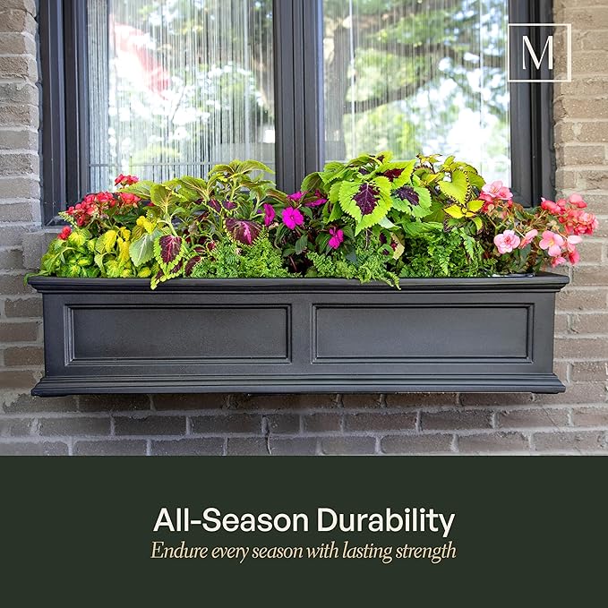 Mayne Fairfield 4-Foot Window Box – Self-Watering, Weather-Resistant Planter for Flowers – Durable Design for Outdoor Use, Perfect for Windows