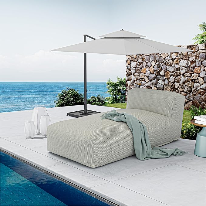 Outdoor Bean Bag Lounger Chair, Big Comfy Outdoor Daybed for Sunbathing and Tanning - Water-Resistant Patio Chaise and Pool Sun Lounger Furniture for Beach Deck (Sage Green)
