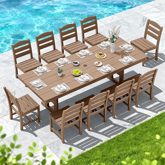 SERWALL Outdoor Dining Chairs Set of 4, All-Weather HDPE Patio Chair with 19.7" Widened Seat, for Backyard, Garden, Brown