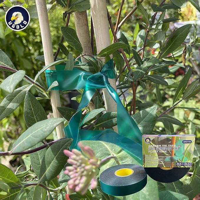 8 mil Extra Thick 150 Feet x 1'' Stretch Plant Tie Tape, Garden Tie Tape for Planting and Grafting, Plant Ribbon for Tomatoes, Grapes and Trees, Green Tie Tape, Garden Stake for Vinyard