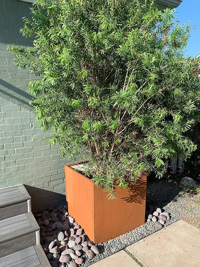 Corten Steel Planter Box Metal Square Planters 26 Inch Steel Large Outdoor Planter Tall Plant for Commercial Residential Patio and Backyard