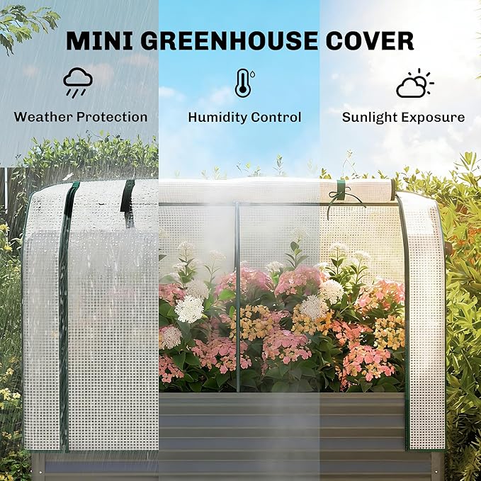 Outsunny Galvanised Raised Garden Bed with Greenhouse Cover, Metal Elevated Garden Bed with Legs, Bed Liner and Bottom Shelf, Outdoor Raised Planter Box for Vegetables, Herbs, Flowers, Dark Gray