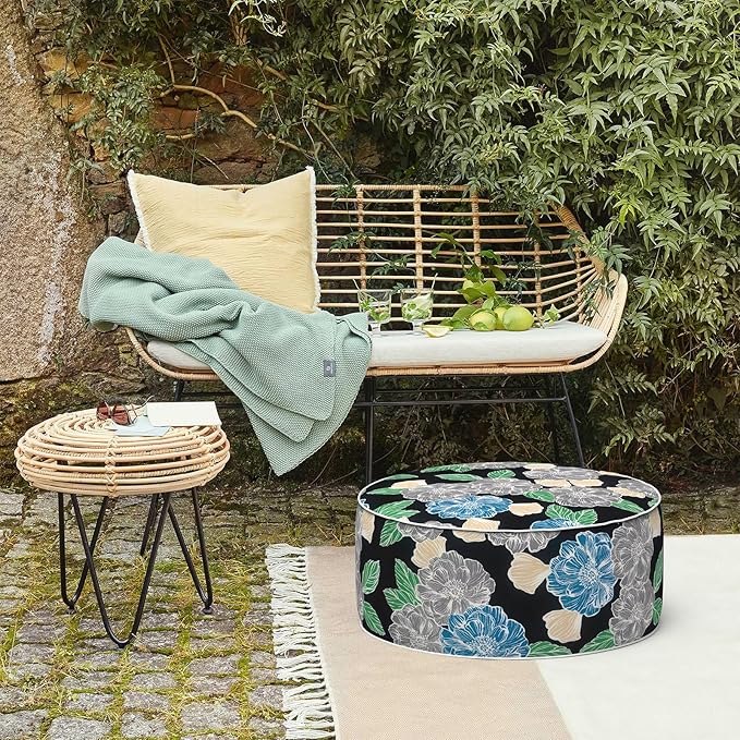 LVTXIII Inflatable Stool Ottoman Footrest with Handle, Decorative Fade-Resistant Foot Stool, Indoor or Outdoor Pouf for Home Garden and Camping Use, 21x21x9, Peony Garden