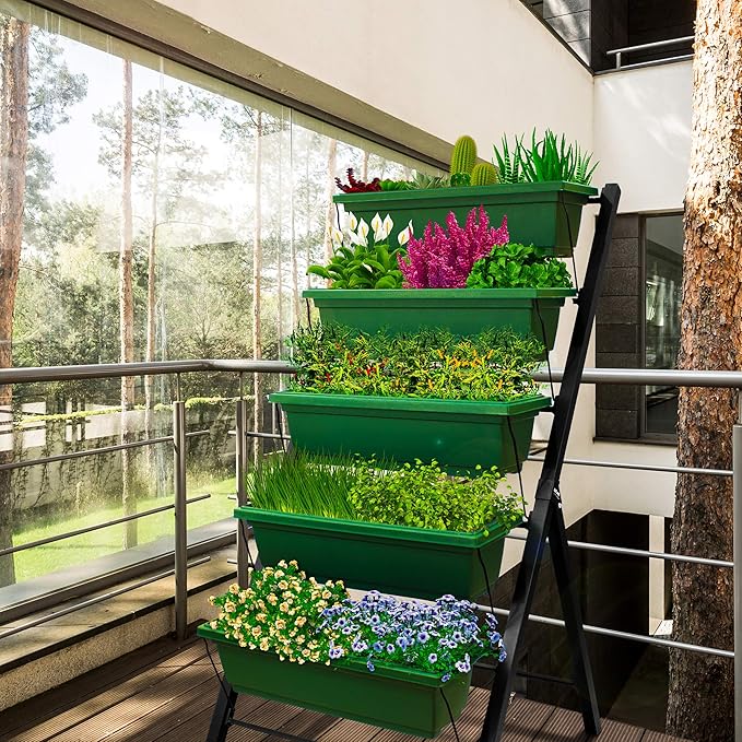 Outland Living 4Ft Vertical Raised Garden Bed - 5 Tier Food Safe Planter Box for Outdoor and Indoor Gardening Perfect to Grow Your Herb Vegetables Flowers on Your Patio Balcony Greenhouse Garden