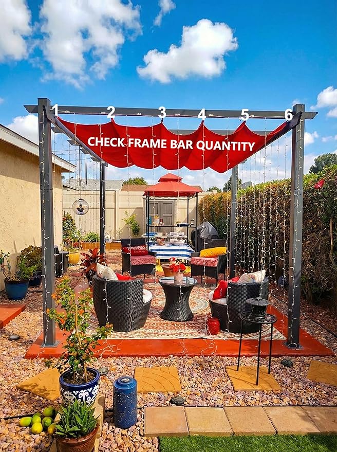 Pergola Shade Cover Replacement Canopy Top Compatible with 10 X 10 ft 6-Bar Pergola Frames - Red (Canopy Size 116" W x 95" L, Canopy Top Only)