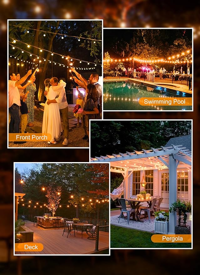 Brightown Outdoor String Lights, 25FT 12+1 G40 Bulbs Shatterproof Patio Lights, IP65 Waterproof Dimmable Hanging Connectable Globe LED Outdoor Lights for Backyard, Bistro, Porch, Deck, Balcony
