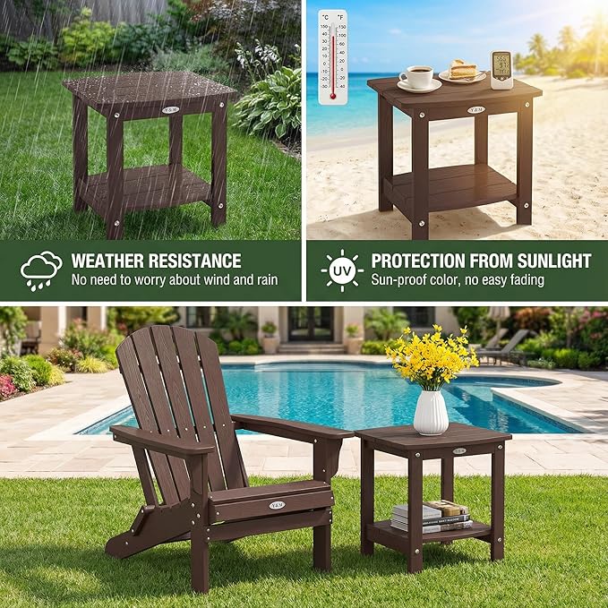 Y&M Outdoor Side Table, HIPS Adirondack Small Double Layer Table, Waterproof Square Outside Table, Balcony End Tables for Patio, Pool, Porch, Deck, Indoor or Outdoor Use, Coffee