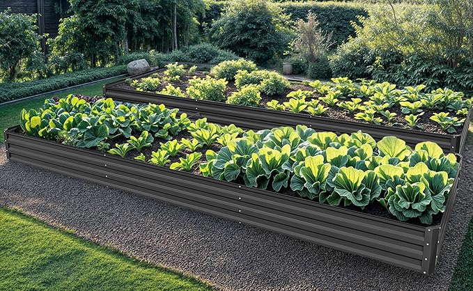 YITAHOME 144x48x12 in Galvanized Raised Garden Bed Kit, Large Metal Planter Box with Gloves, Safety Rubber & Support Rod, Outdoor Flower Bed for Plants Vegetables, Black