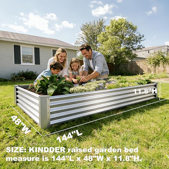 8x4x1ft(2 Pack) Galvanized Raised Garden Bed Kit, Galvanized Planter Garden Boxes Outdoor, Metal Raised Garden Beds for Vegetables,Fruits, Flower,Silver
