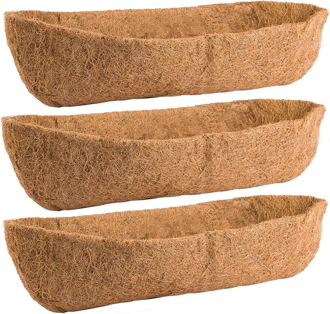 3 Pack Coco Liners for Window Planter Box - 24in 100% Natural Coconut Coir Fiber Liner Replacement for Deck Flower Box, Garden Railing Fence Trough, Wall Planter Basket, Vegetables Pot