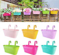 LaLaGreen Rail Planter Outdoor Plants (6 Pack, 9.8 Inch) Small and Cute Metal Iron Strawberry Hanging Flower Pot Deck Railing, Colorful Mini Fence Bucket Wall Mount Window Box Plant Holder Porch Decor