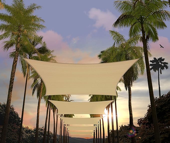 Amgo 16' x 20' Beige Rectangle Sun Shade Sail Canopy Awning UPF50+ AGTAPR1620, 95% UV Blockage, Water & Air Permeable, Commercial and Residential, 3 Years Warranty (We Make Custom Size)